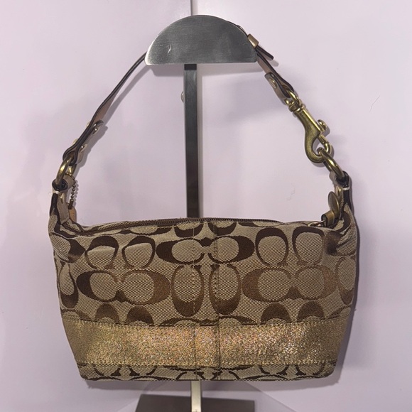 Vtg COACH signature canvas brown/gold fabric Y2K Demi mini bag 40024 - Picture 4 of 9